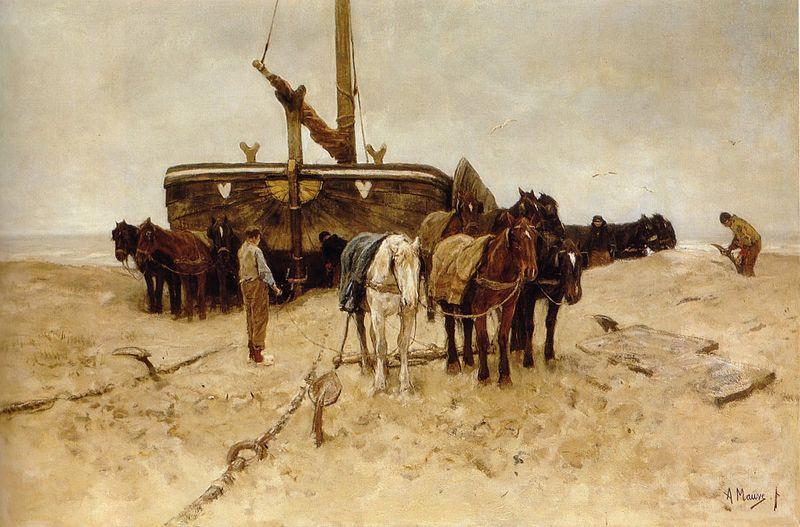 Anton mauve Fishing boat on the beach Germany oil painting art